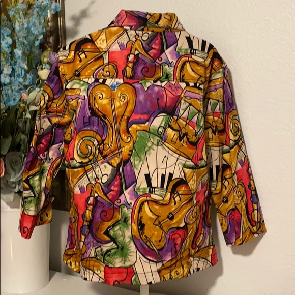 Funky Denim Style Jacket Music Inspired Art L - Picture 2 of 7
